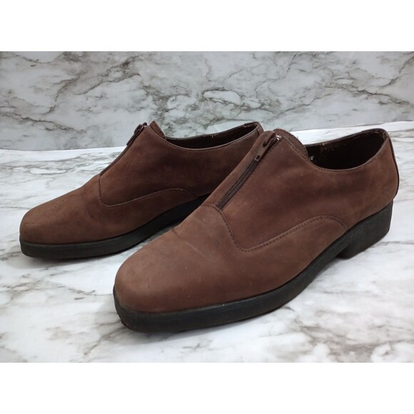 Feather Lite Sport Brown Soft Leather Slip On Shoes with Zipper Size 7.5 Wide - Picture 1 of 12
